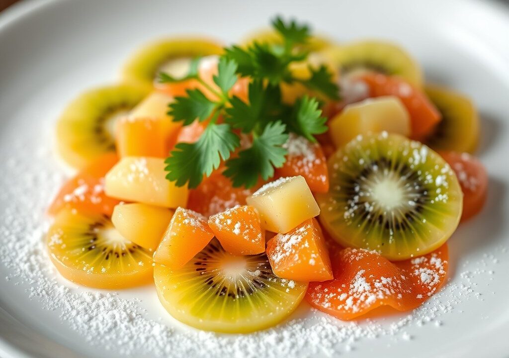 Carpaccio van ananas en kokos, AI-gegenereerde illustratie