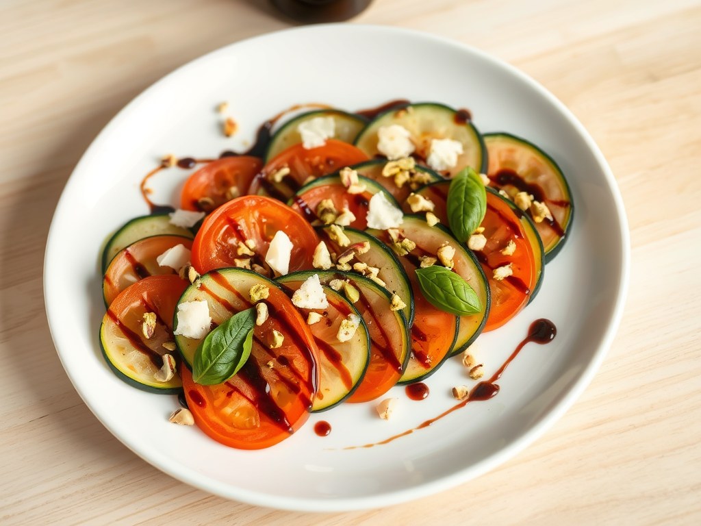 Carpaccio van courgette en tomaat, AI-gegenereerde illustratie