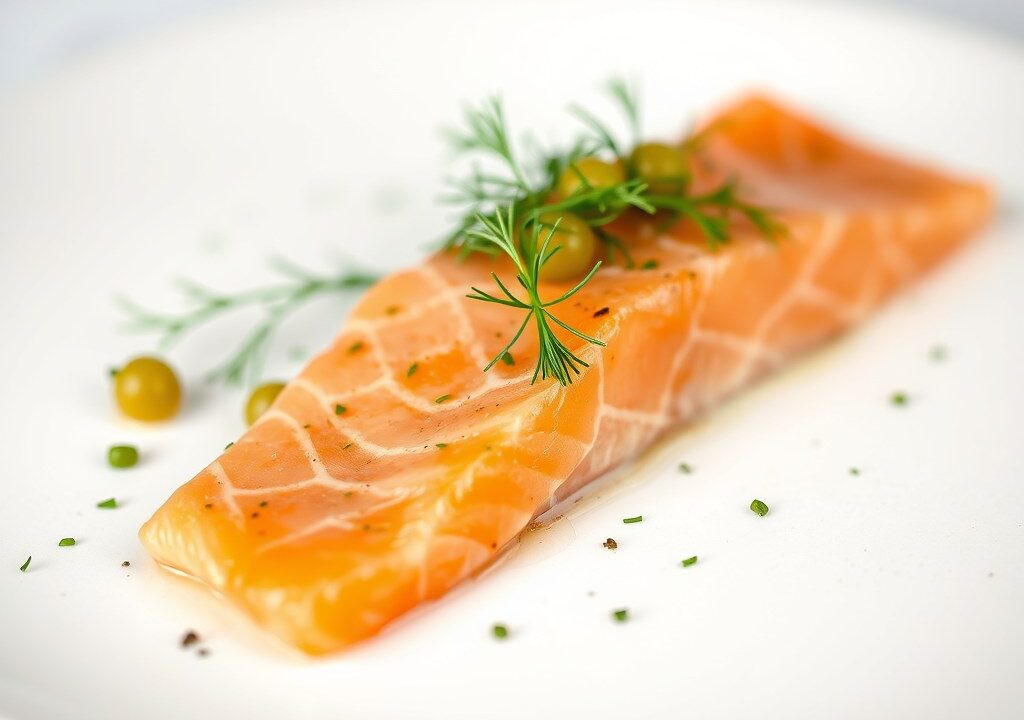Carpaccio van gemarineerde zalm, AI-gegenereerde illustratie