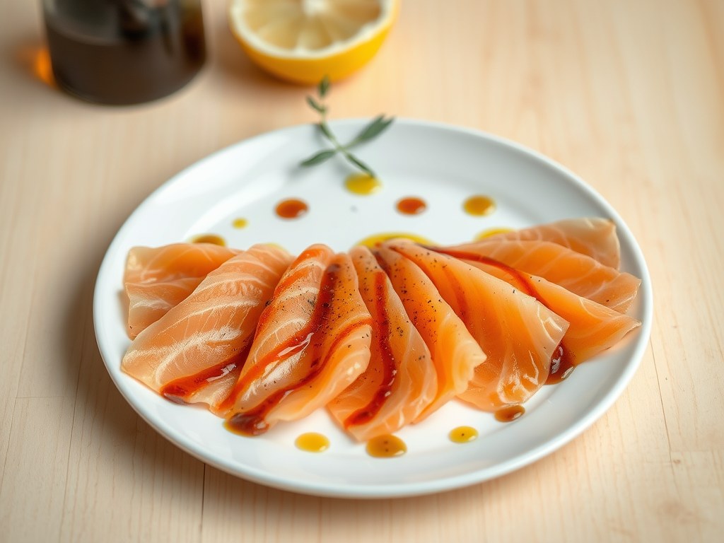 Carpaccio van gerookte zalm, AI-gegenereerde illustratie