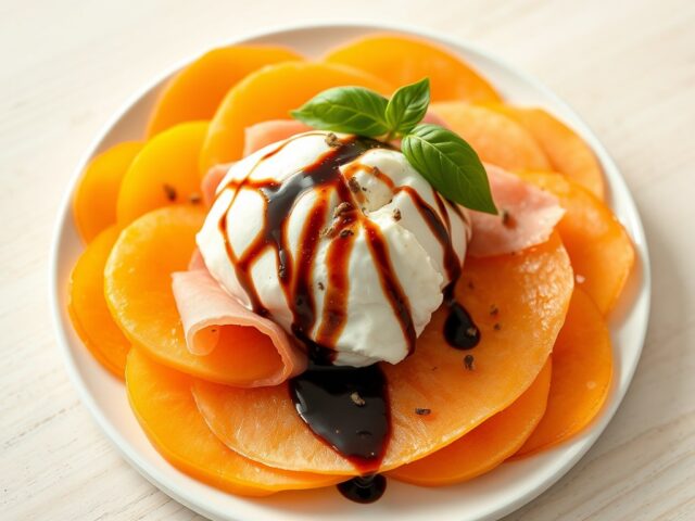 Carpaccio van meloen met ham en buffelmozzarella