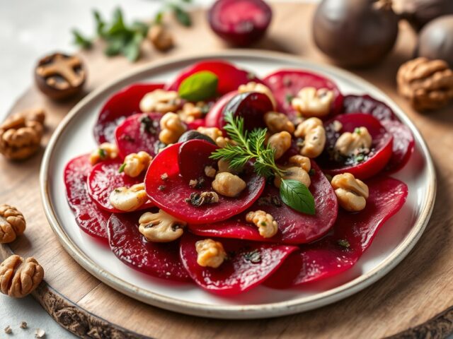 Carpaccio van peer en rode biet
