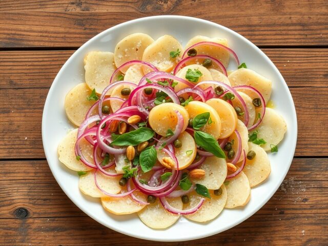 Carpaccio van rozeval met verse kruiden
