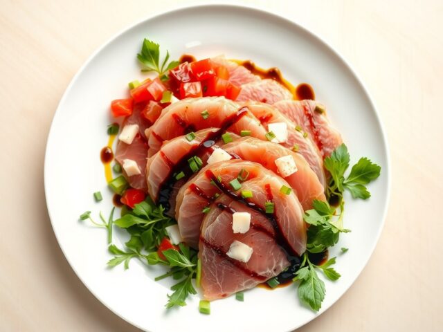Carpaccio van tonijn met paprika en verse kruiden