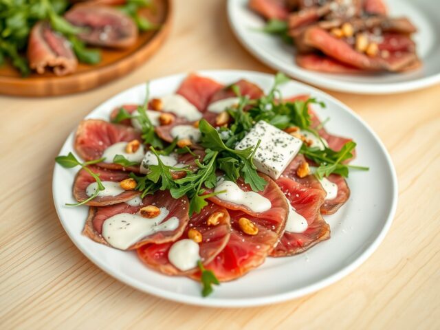 Carpaccio van witblauw met dressing van Pas de Bleu