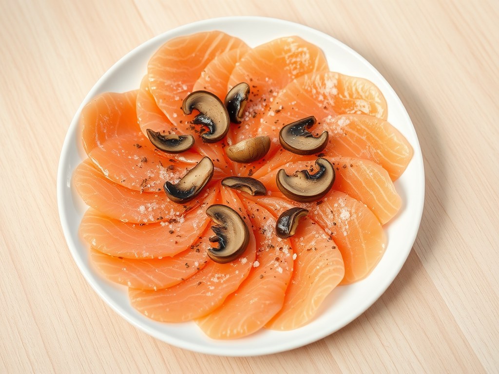Carpaccio van zalm met eekhoorntjesbrood, AI-gegenereerde illustratie