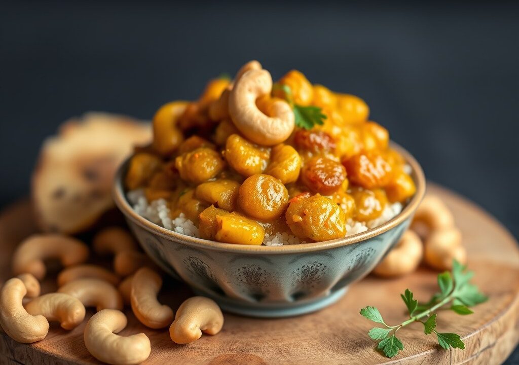 Cashew-vruchtencurry, AI-gegenereerde illustratie