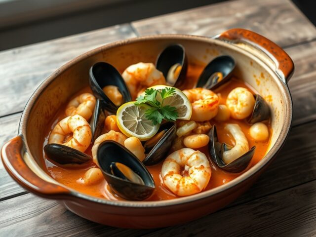 Cassoulet van mosselen en garnalen
