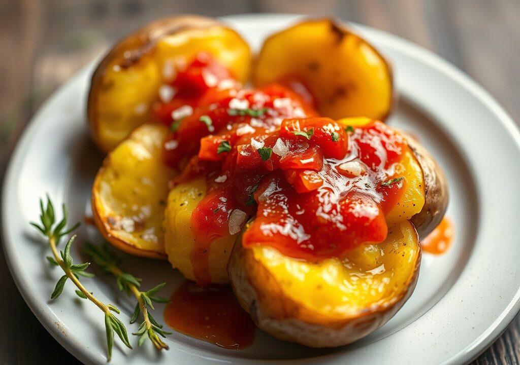 Catalaanse gebakken aardappelen met Peppersweet Saus, AI-gegenereerde illustratie