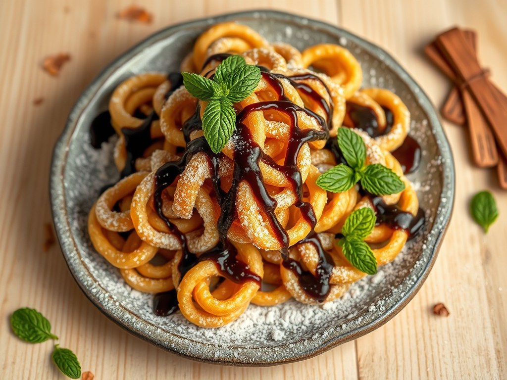 Cenci alla ciocolata (gefrituurde pasta, AI-gegenereerde illustratie