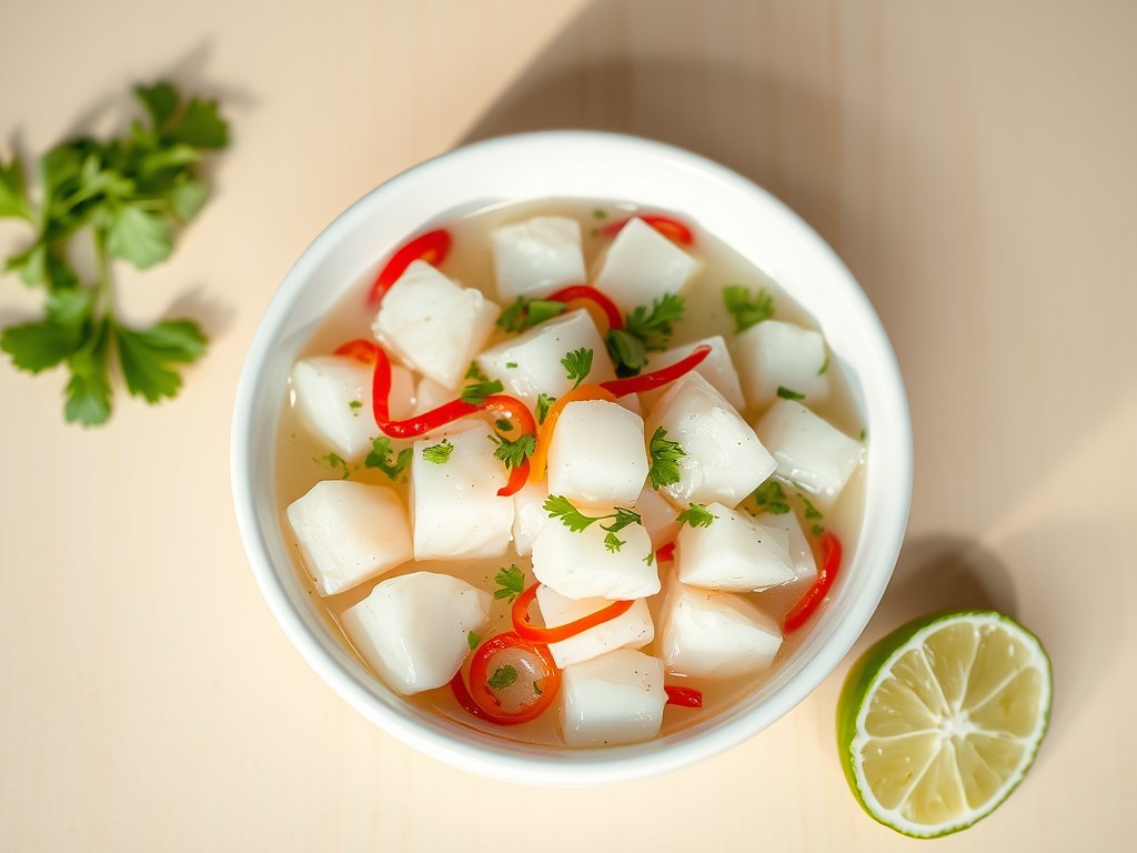 Ceviche van kabeljauw, AI-gegenereerde illustratie