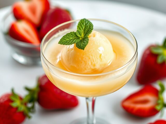 Champagne sorbet met aardbeien