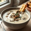Champignon-kaassoep met zoutstengels