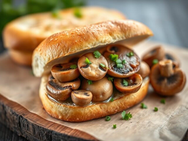 Champignon-knoflook lunchbroodje — AI-gegenereerde illustratie