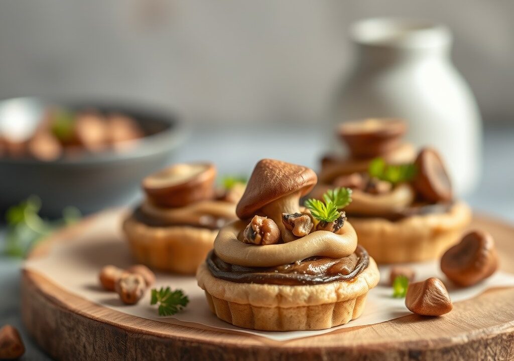 Champignon met hazelnootpasteitjes(-taartjes), AI-gegenereerde illustratie