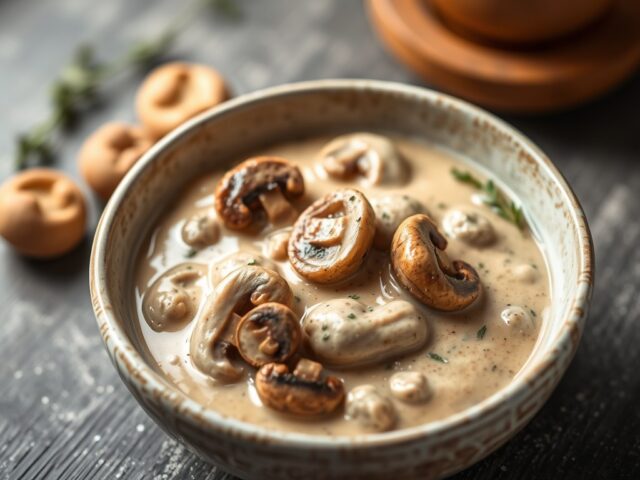 Champignon- roomsaus — AI-gegenereerde illustratie