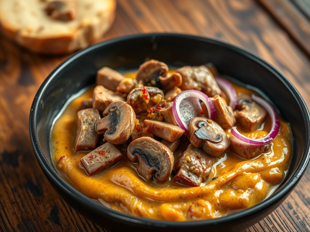 Champignon Stroganoff, AI-gegenereerde illustratie