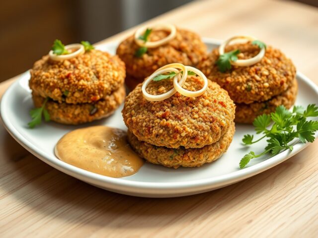 Champignonburgers met pittige koriandersaus