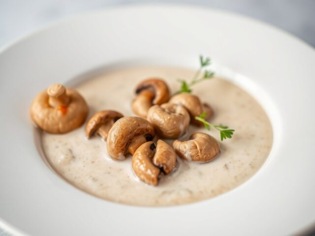 Champignoncrèmesoep (Velouté de champignons) — AI-gegenereerde illustratie