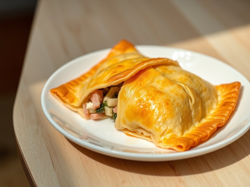 Champignonflappen met courgette en ham, AI-gegenereerde illustratie