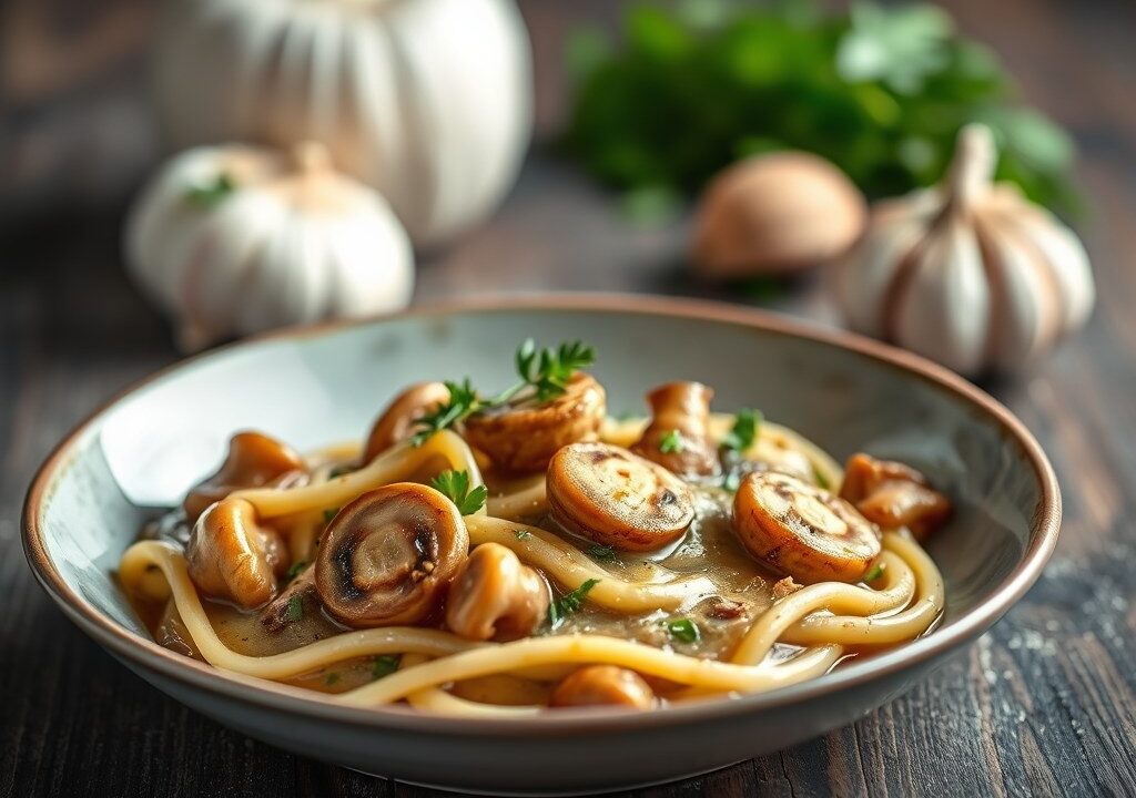 Champignonragout, AI-gegenereerde illustratie