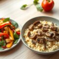 Champignonrisotto met tofu-paprikasalade