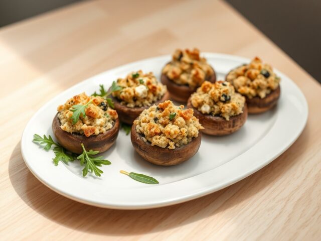 Champignons gevuld met blauwe kaas en Quorn
