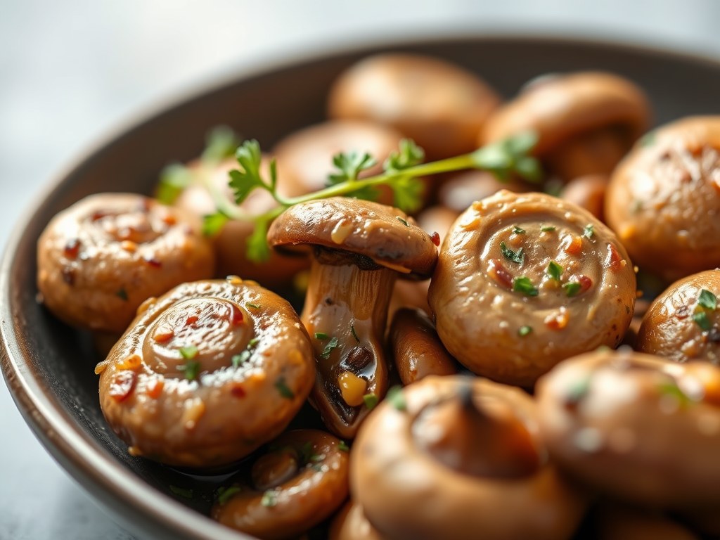 Champignons gevuld met kruidenboter, AI-gegenereerde illustratie