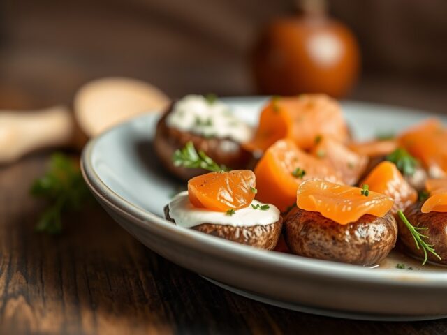 Champignons gevuld met zalmragout
