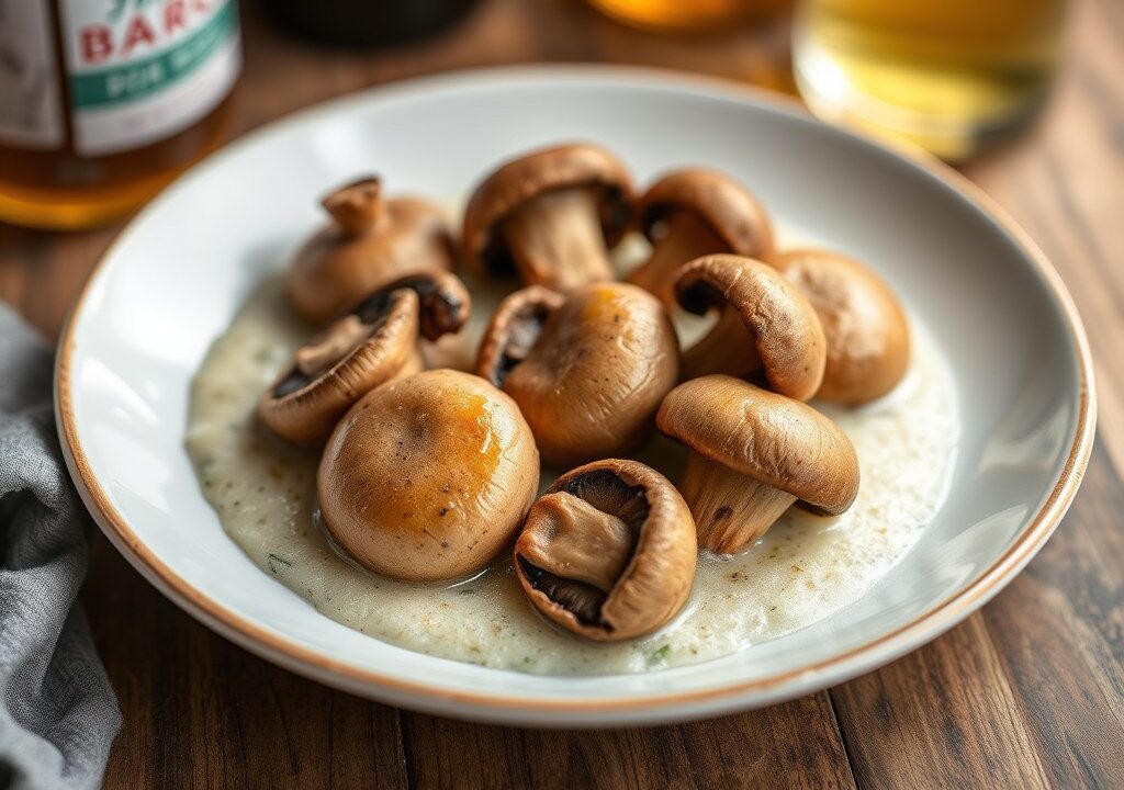 Champignons in bierbeslag, AI-gegenereerde illustratie