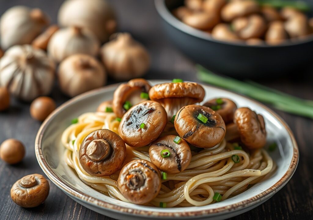 Champignons in buideltjes, AI-gegenereerde illustratie