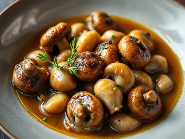 Champignons in knoflooksaus (Champiñones al Ajillo) — AI-gegenereerde illustratie