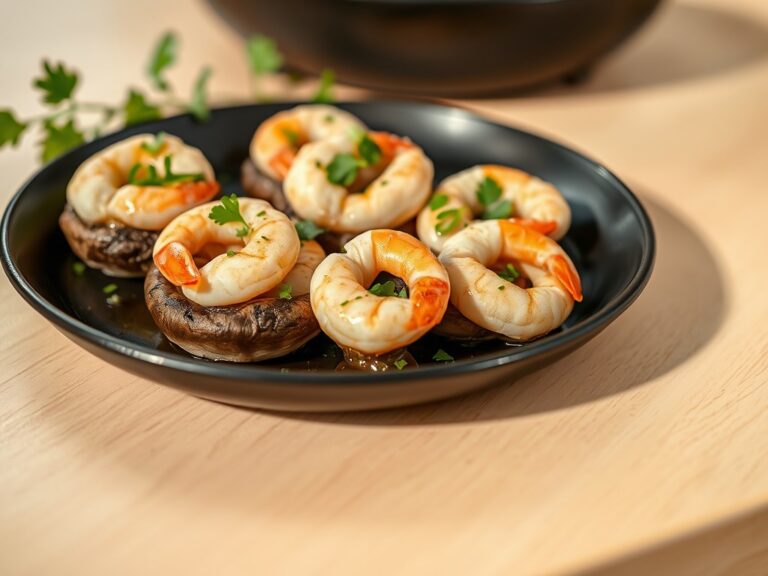 Champignons met garnalen.