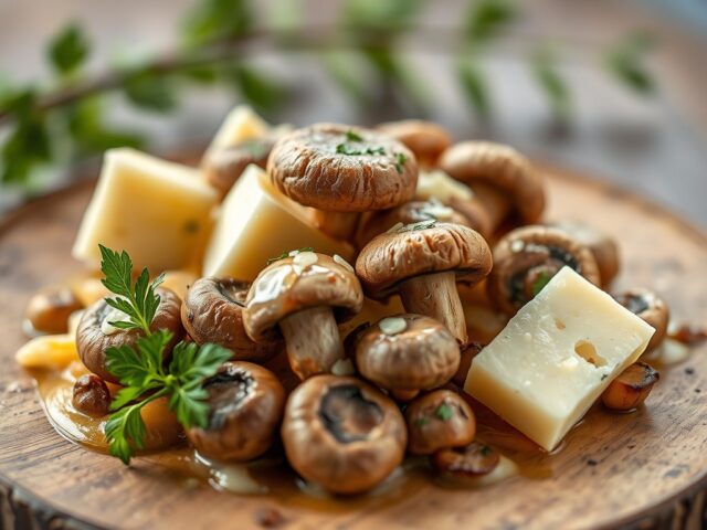 Champignons met kruidenkaas en Reblochon