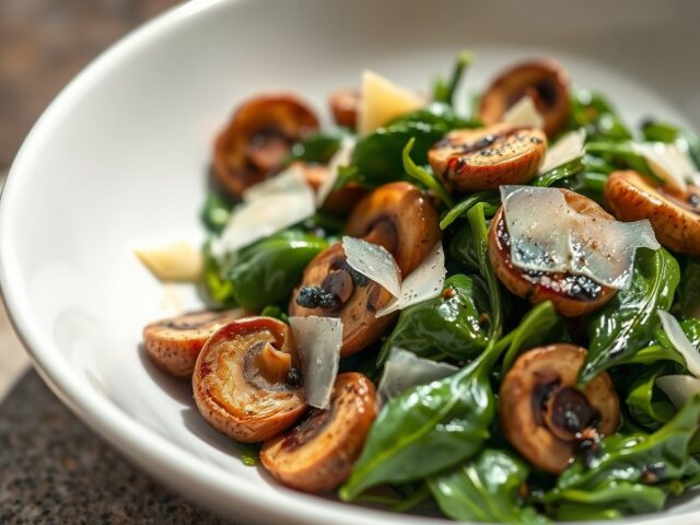 Champignons,spinazie met Parmezaanse kaas