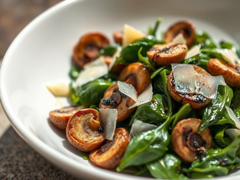 Champignons,spinazie met Parmezaanse kaas