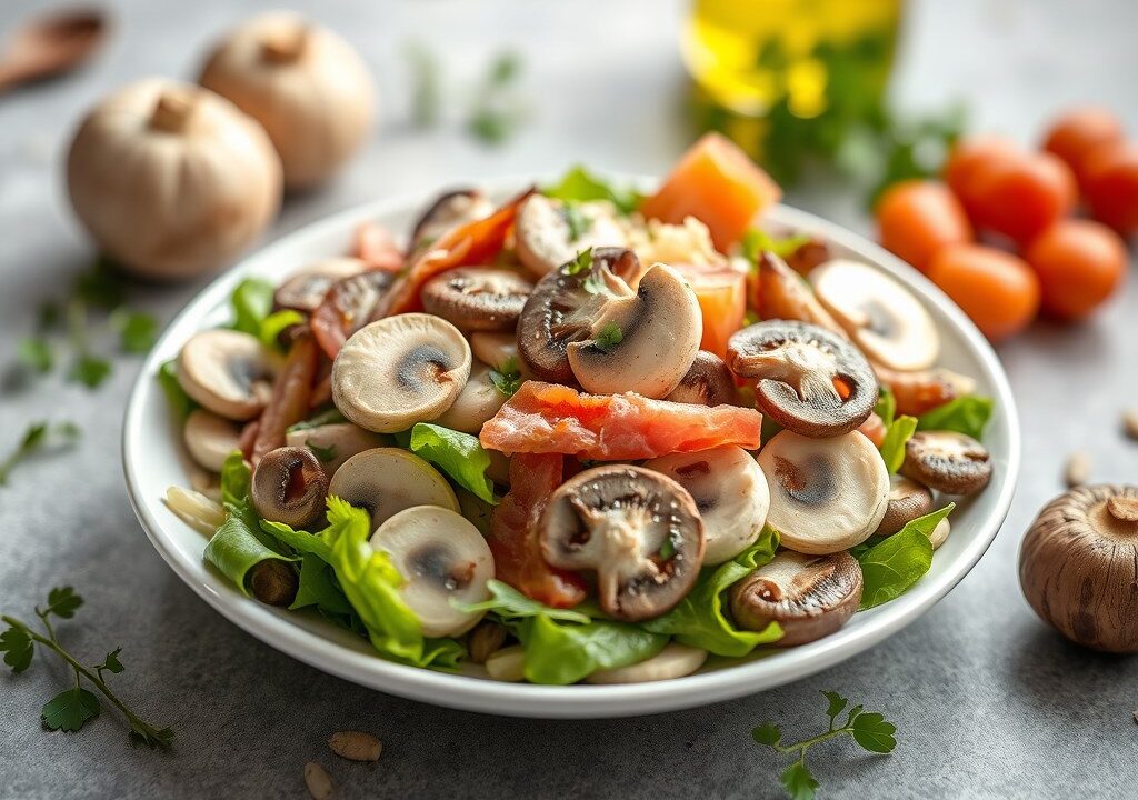 Champignonsalade (Salade aux champignons) — AI-gegenereerde illustratie
