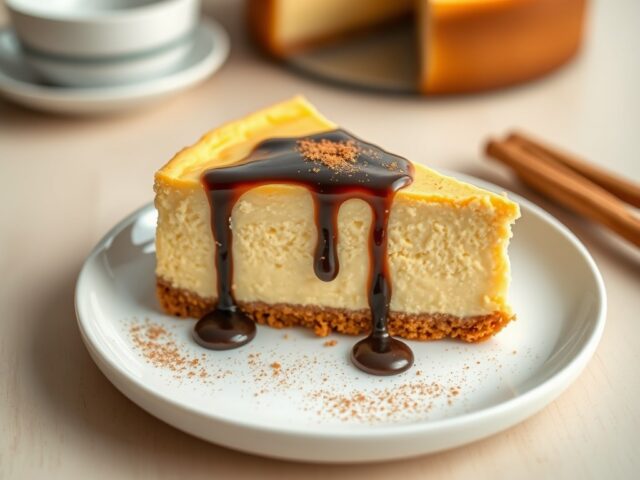Cheesecake met kastanjepompoen, speculoos en chocoladesaus