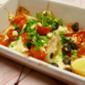 Kabeljauw uit de oven met cherrytomaatjes, feta en olijfringetjes