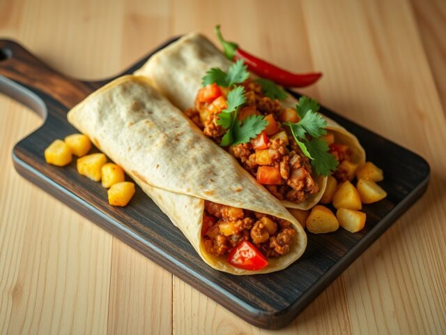 Chili con carne wraps met aardappelblokjes