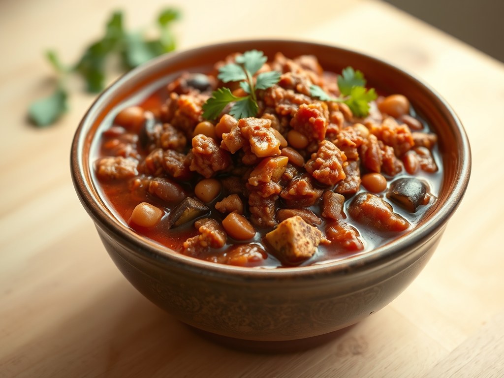 Chili con Quorn, AI-gegenereerde illustratie