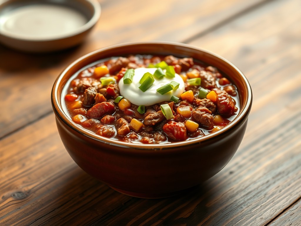 Chili nr. 2 met kidneybonen en maïs, AI-gegenereerde illustratie