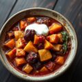 Chili van knolgroente met yoghurtsaus