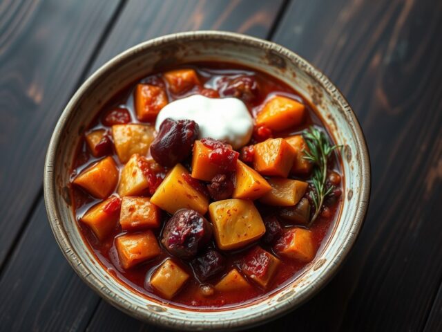 Chili van knolgroente met yoghurtsaus