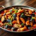 Chilischotel met aubergine en kip