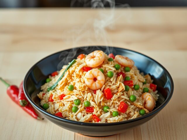 Chinese gebakken rijst met garnalen