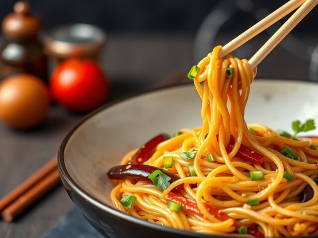 Chinese mie en sesamkomkommer — AI-gegenereerde illustratie