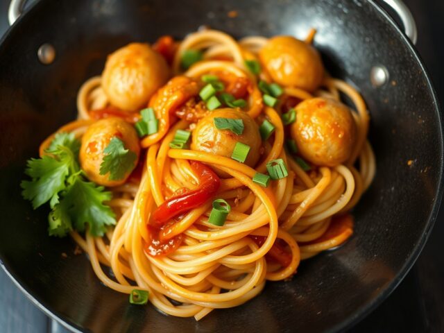 Chinese mie met kipballetjes — AI-gegenereerde illustratie