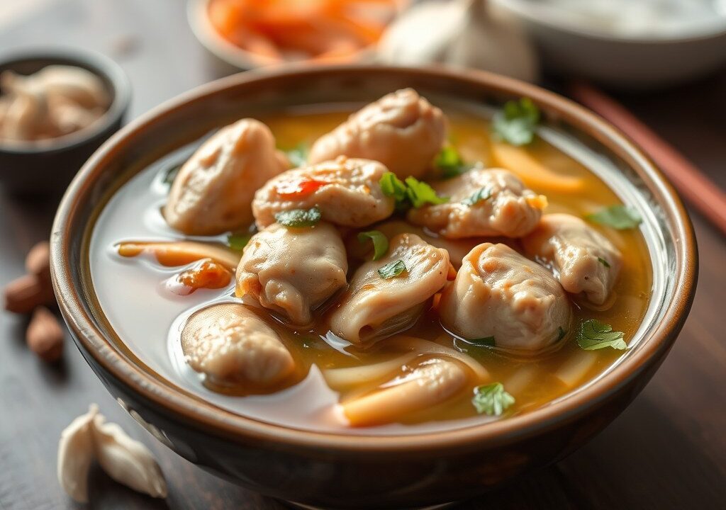 Chinese miesoep met kip, AI-gegenereerde illustratie