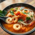 Chinese noedelsoep met scampi’s